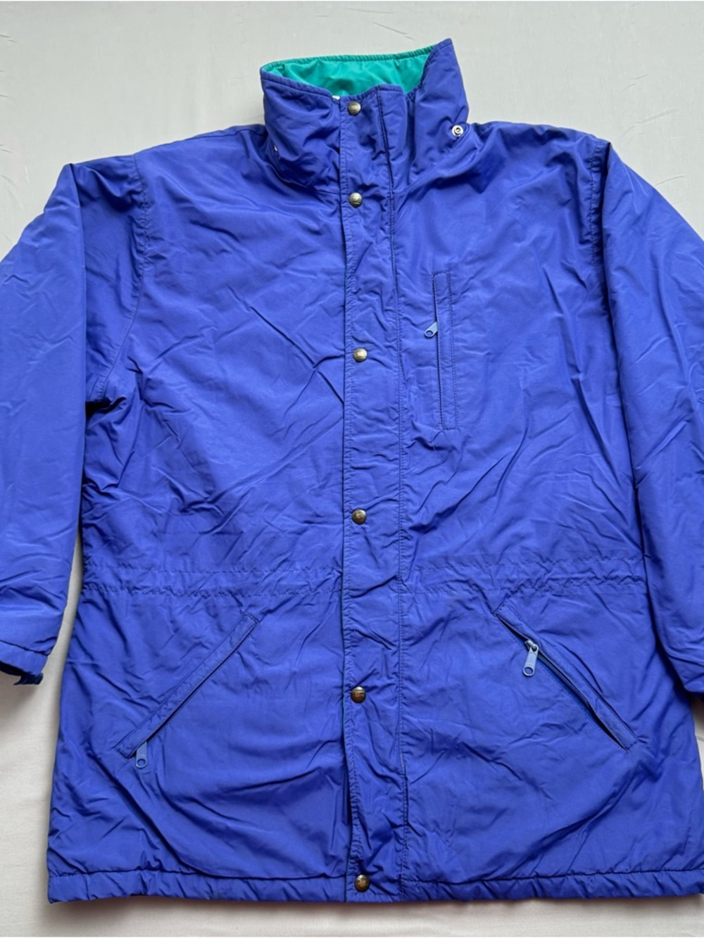 L.L. Bean Blue Rain Parka Jacket Men's Full‎ Zip Snap Mid-Length Size XL